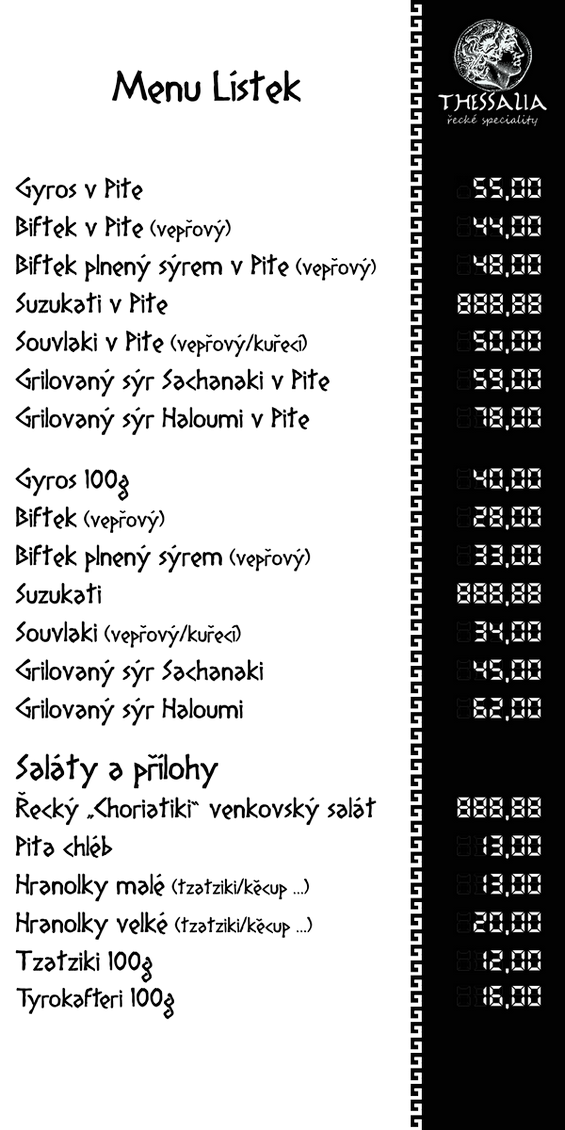 Improvizované jídelní menu